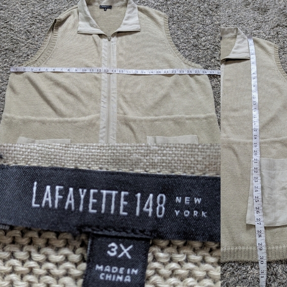 Lafayette 148 Tan Collared Zip Up Hemp Sweater Vest 3X - Picture 9 of 9